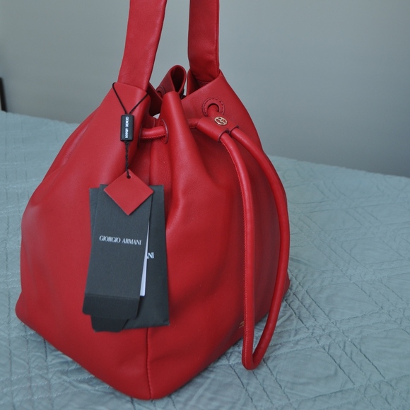 NWT Giorgio Armani Large Red Bucket/ Hobo Bag - Picture 4 of 7